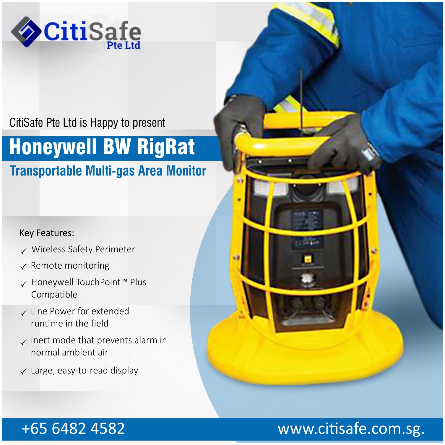 CitiSafe Pte Ltd is Happy to present Honeywell's BW RigRat Transportable Multi-gas Area Monitor