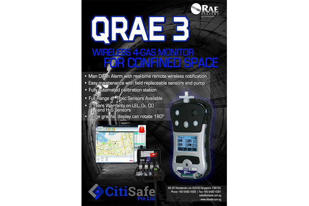 CitiSafe Pte Ltd is pleased to announce the NEW QRAE 3 Versatile Compact wireless monitor for up to four gases for CONFINED SPACE.